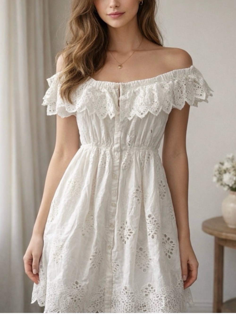 SEA eyelet feminine off shoulder dress